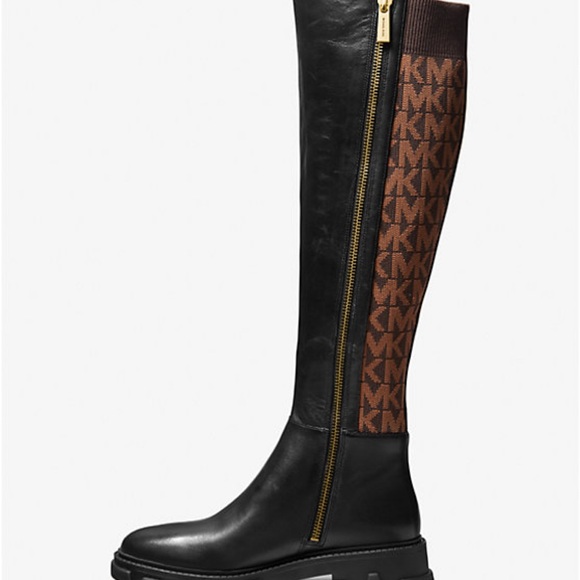 COPY - MICHAEL Michael Kors Ridley Leather and Logo Jacquard Knee Boot SIZE 10M - Picture 3 of 4